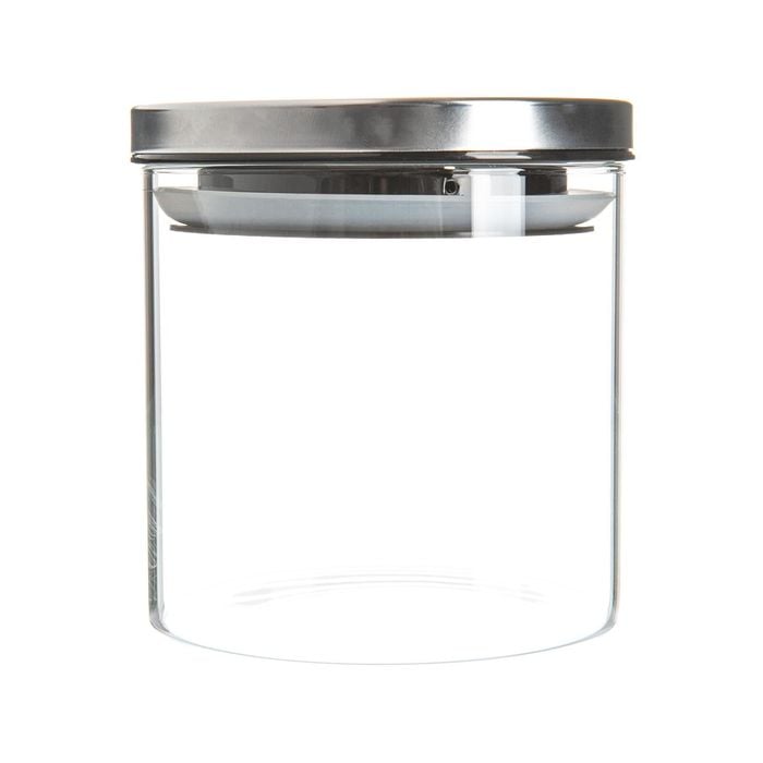 Argon Tableware Glass Storage Jar with Metal Lid - Silicone Seal - 550ml - Silver