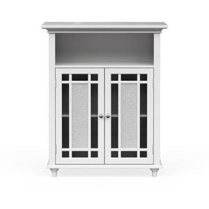 Teamson Home Windsor Wooden Freestanding Floor Cabinet with Glass Mosaic Doors, White
