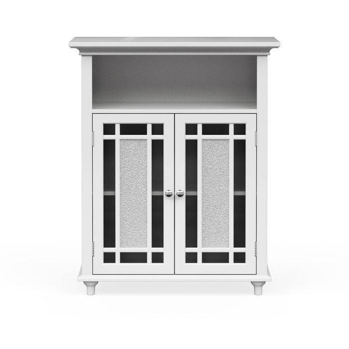 Teamson Home Windsor Wooden Freestanding Floor Cabinet with Glass Mosaic Doors, White