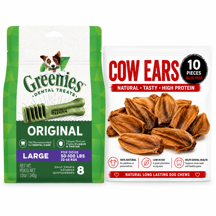 GREENIES Original Large 340g + Blackdog Cow Ears 10 Pack | Large Dog Treat Pack