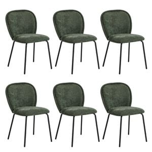 Oikiture 6x Dining Chairs Kitchen Accent Chairs Chenille Pad Metal Legs Green