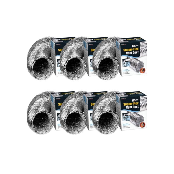 Deflecto 125mm x 3.6m Metallic Supurr Flexible Ducting - 6 Pack