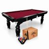 TOPONE 8FT Slate Pool Table Classic Billiard Table with Solid Wood Frame, Luxury Black Frame & Full Accessories - Red