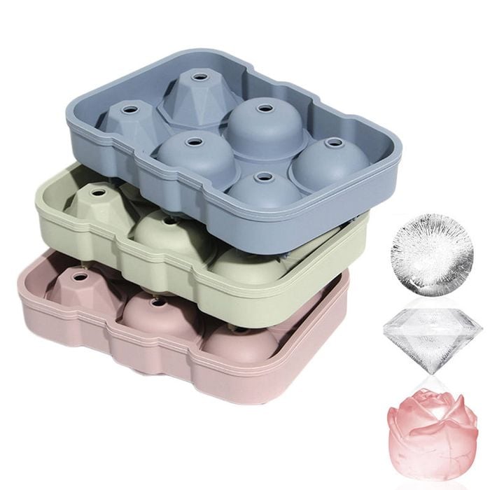 Catzon 3 Pcs Ice Maker Molds Round & Rose & Diamond Shaped for Whiskey