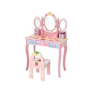 Costway Princess Dressing Table Chair Set Pink