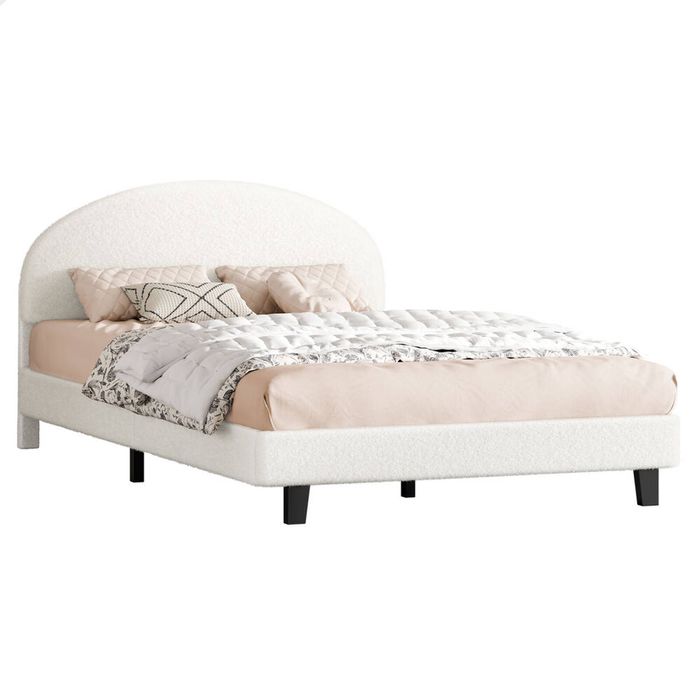 ALFORDSON Bed Frame Queen Boucle Mattress Base White