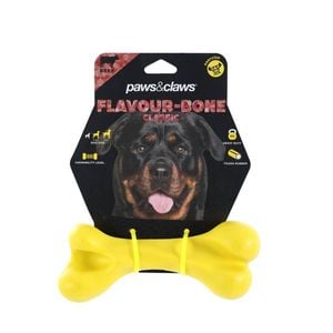Paws & Claws Flavour-Bone Classic Bone Beef Flavoured Rubber Toy 18X7cm Yellow