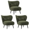 Oikiture 3x Armchair Lounge Chair with Lumbar Pillow Wingback Velvet Green
