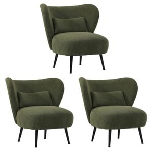 Oikiture 3x Armchair Lounge Chair with Lumbar Pillow Wingback Velvet Green