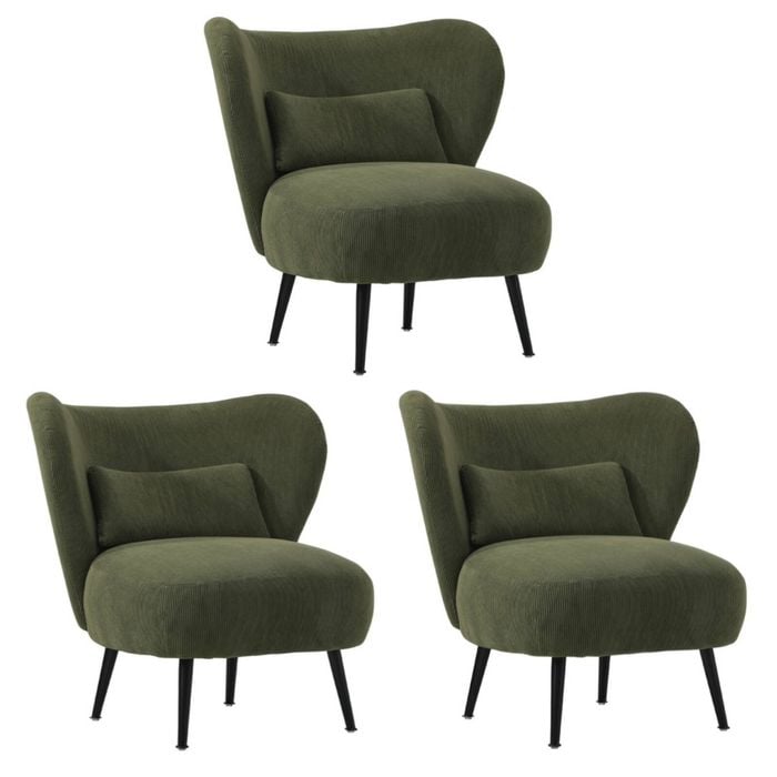 Oikiture 3x Armchair Lounge Chair with Lumbar Pillow Wingback Velvet Green