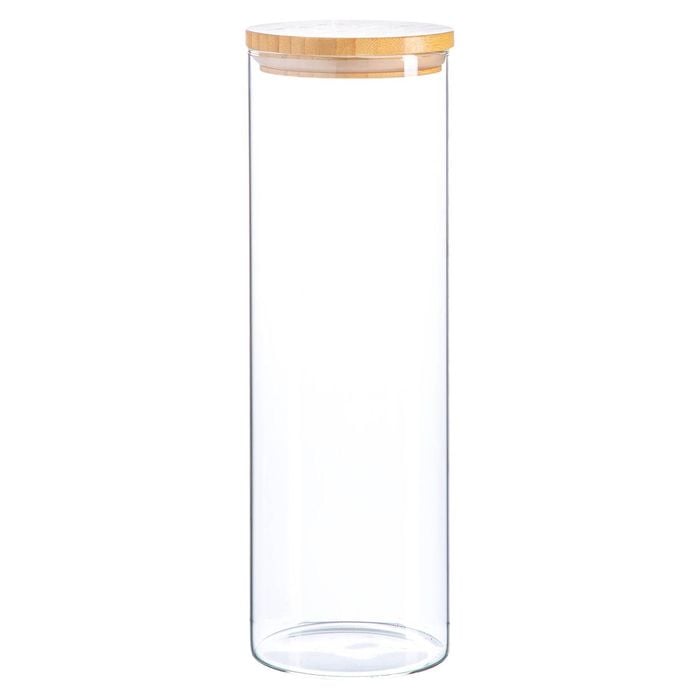 Argon Tableware Glass Storage Jar - Wood Lid - 2 Litre - Modern Round Scandi Organisation Container Glass Jar