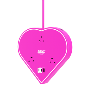Arlec Tweenie Pink Heart 3 Outlet Fast Charging USB Powerboard