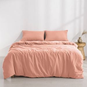 Dreamaker Superfine Washed Microfibre Quilt Cover Set Pink Clay Queen Bed