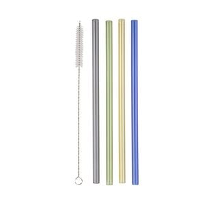 Appetito Set 4 Glass Straight Straws With Brush