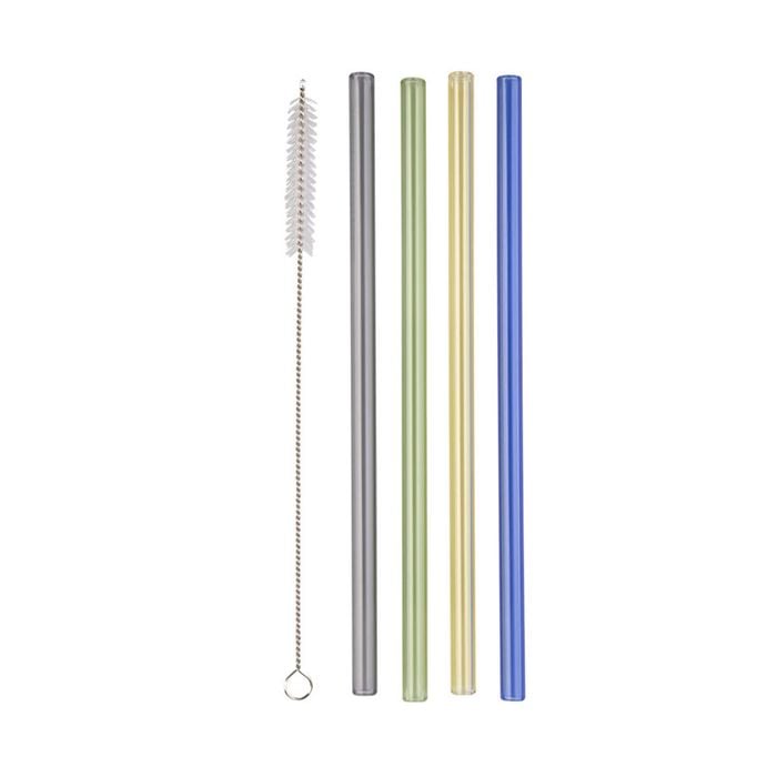 Appetito Set 4 Glass Straight Straws With Brush