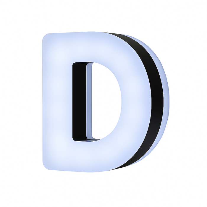 Lit Up 3D Led Letter D Illuminated Opal Acrylic 100mmHx92mmWx23mmD
