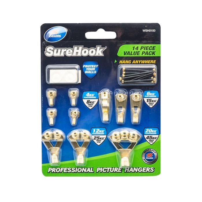 Zenith SureHook  4-45 kg Brass Plated Picture Hanger Kit 14pc