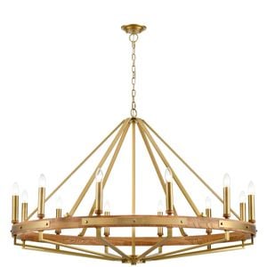 CLA Lighting Funale Interior Candelabra Oak Wood 12-Light Pendant Light Satin Brass