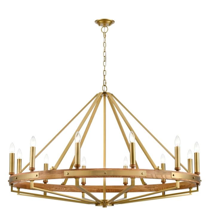 CLA Lighting Funale Interior Candelabra Oak Wood 12-Light Pendant Light Satin Brass