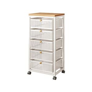 Mesh Cabinet Storage Organizer With Pull-out Basket 5-tier White W/swivel Wheel Shelf Rolling Trolley Cart
