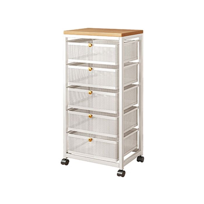 Mesh Cabinet Storage Organizer With Pull-out Basket 5-tier White W/swivel Wheel Shelf Rolling Trolley Cart