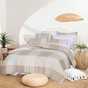 Double Quilt Cover Set with Extra Standard Pillowcase - Beige Check