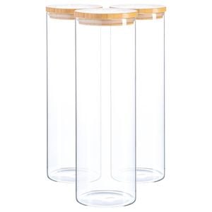 Argon Tableware Glass Storage Jar - Wood Lid - 2 Litre - 3x Modern Round Scandi Organisation Container Glass Jar