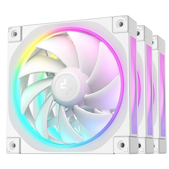 Deepcool Fl12 3in1 Wh (3-pack) 120mm Unique Argb Fans, Low Noise, 4-pin Pwm, Fluid Dynamic Bearing, Addressable Rgb Led