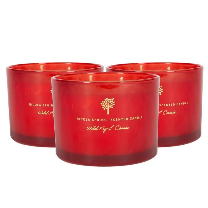 Soy Wax Scented Candles - 350g - Wild Fig & Cassis - Pack of 3 - Double Wick Autumn Scent Jars - Long Burn Seasonal