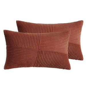 Gioia Casa Corduroy Cushion Covers - Soft Velvet with Windmill Pattern & Hidden Zipper - Brick, 30cm x 50cm (Twin Pack)