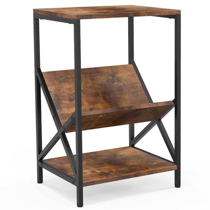 Costway 3-tier Side Table Record Player Stand W/magazine Holder&open Shelves