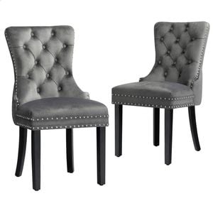 ALFORDSON Set of 2 Dining Chair Kitchen Lounge Retro Button Tufted Wooden Velvet Grey