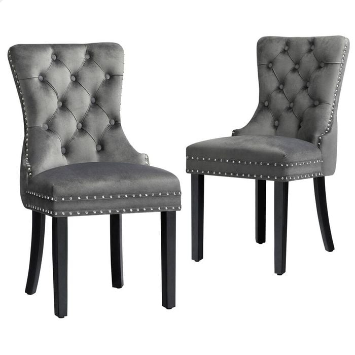 ALFORDSON Set of 2 Dining Chair Kitchen Lounge Retro Button Tufted Wooden Velvet Grey