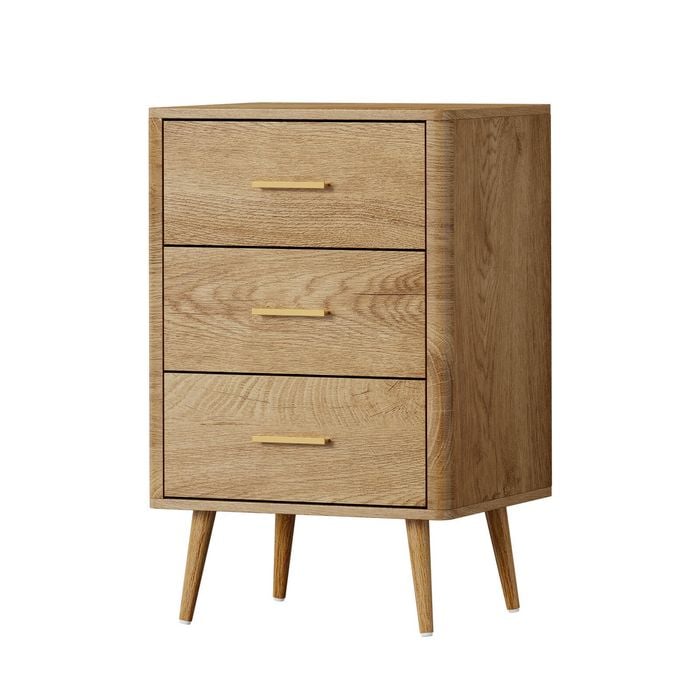 Oikiture 3 Chest of Drawers Tallboy Natural