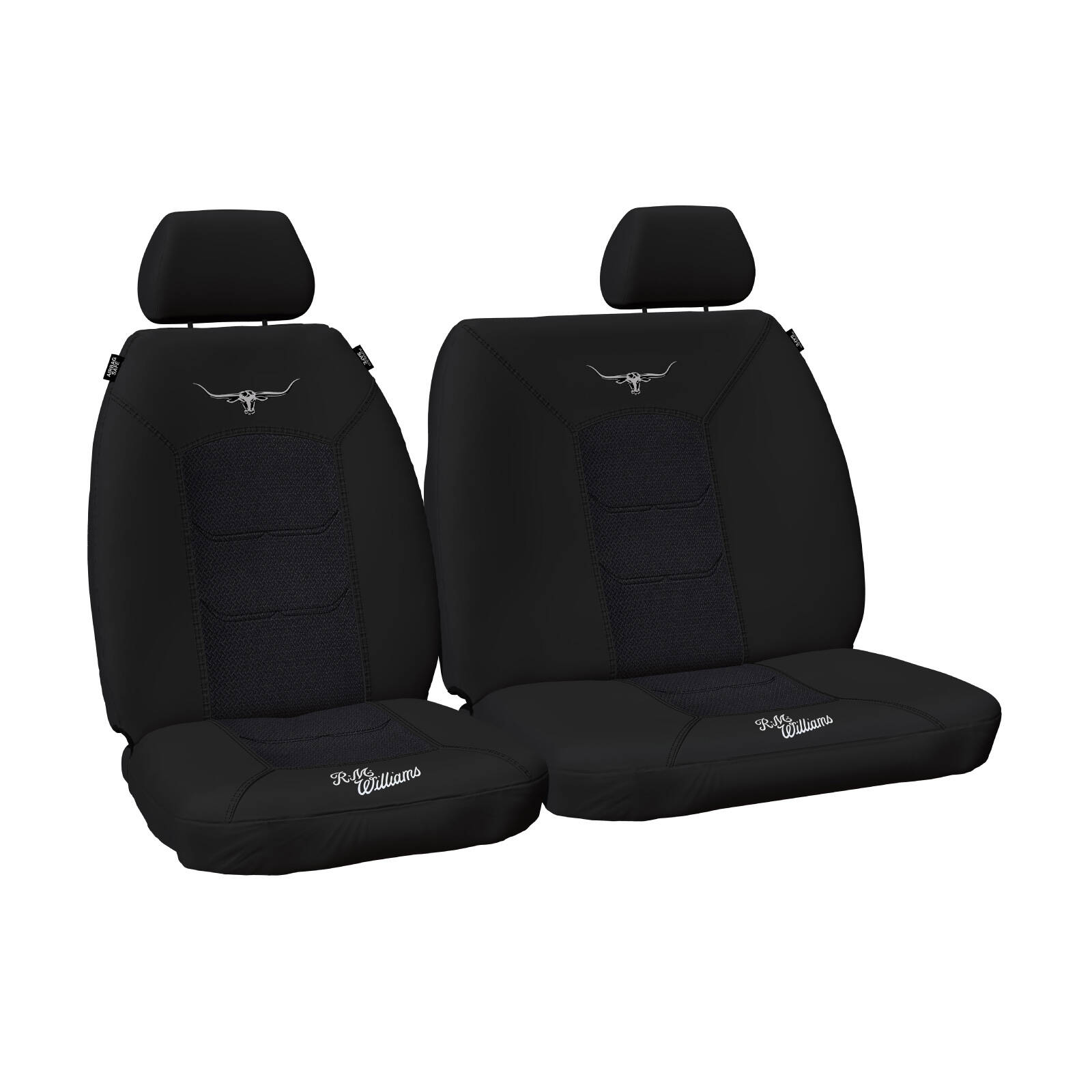 R.M.Williams RMW Longhorns Jacquard Black Front 3/4 bench Car Seat Covers Universal Fit