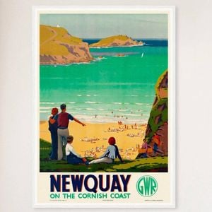 Galrie Newquay on the Cornish Coast Vintage Travel Poster Charm Décor, White Frame, A1 60 x 84cm (23 x 33inch)
