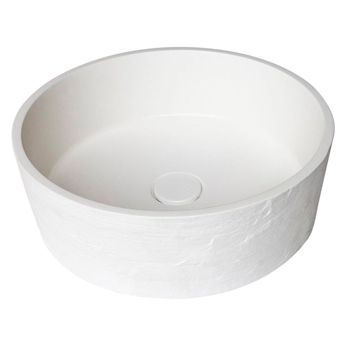 New Form Concreting Terra Round Concrete Vesssel Basin in Crisp white with Earth Texture