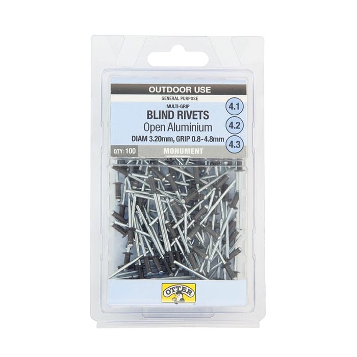 Otter 3.2 x 0.8-4.8mm Monument® Multi-Grip Open Aluminium Blind Rivets - 100 Pack
