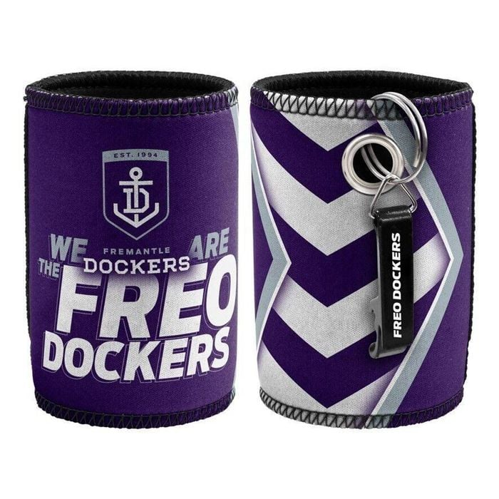 AFL Stubby Can Cooler with Bottle Opener - Fremantle Dockers - Rubber Base