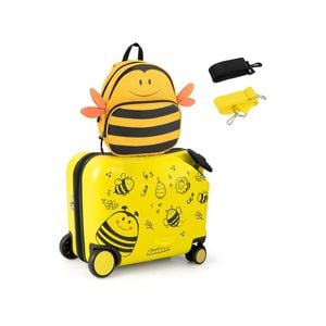 Costway 2pc Kids 18" Luggage +12" Backpack Travel Ride-on Suitcase Set Carry On Bag Yellow