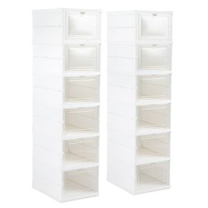 Costway 6-Tier Plastic Sneaker Storage Boxes Portable Space-Saving Shoe Shelf Cabinet-White