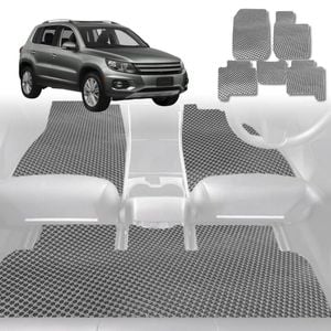 6D Diamond Car Floor Mats for VolksWagen Tiguan 2008-2016-Full Set-Grey-Outback GT