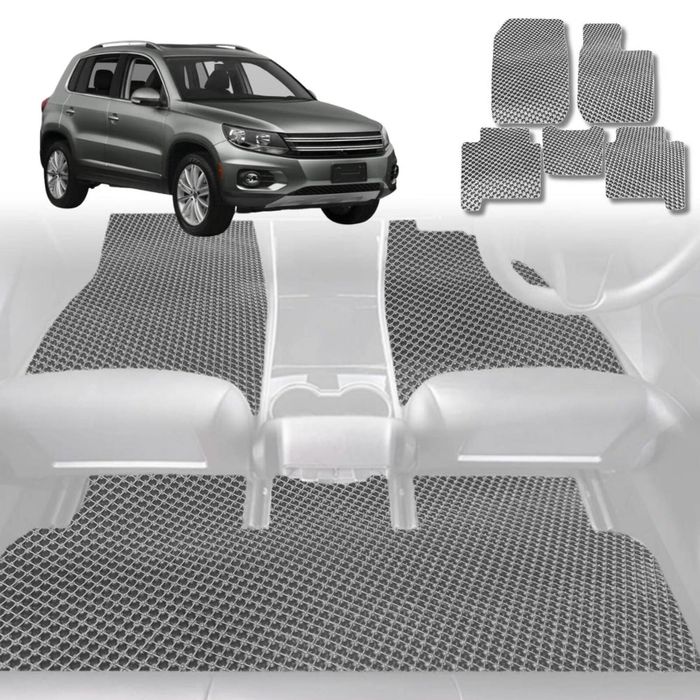 6D Diamond Car Floor Mats for VolksWagen Tiguan 2008-2016-Full Set-Grey-Outback GT