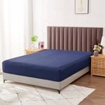 LINENOVA Premium Cotton Blend Deep Pocket Fitted Sheet - King Single, Navy