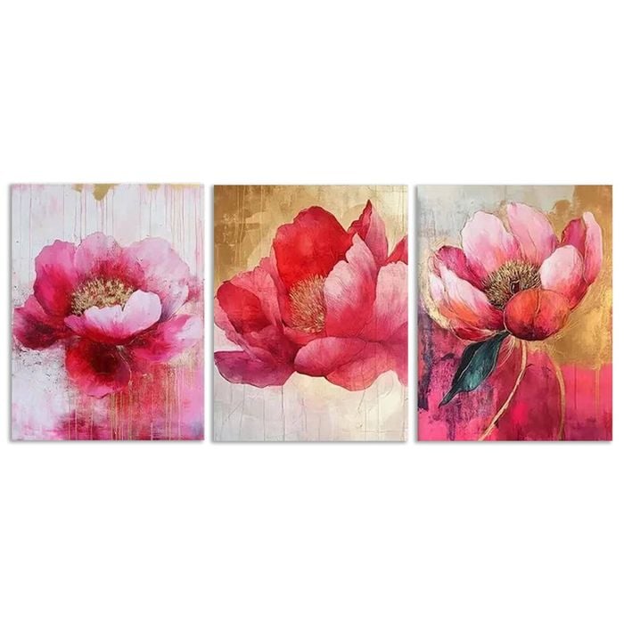 3pcs Pink peony flowers Print 100% Australian Made 3 x 40x60cm (Metal Print)
