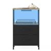 Ufurniture Nightstand with LED Light and Charging Station Industrial End Table 2 Fabric Drawers and Open Shelf Brown