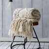 CottonMore Acrylic Hand Knitted Blanket Exquisite Workmanship Tassel Throw Rug Beige 130x160cm