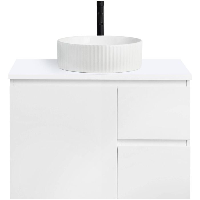 CIBO 750mm White Nordic Wall Hung Bathroom Vanity With White Gloss Fluted Basin