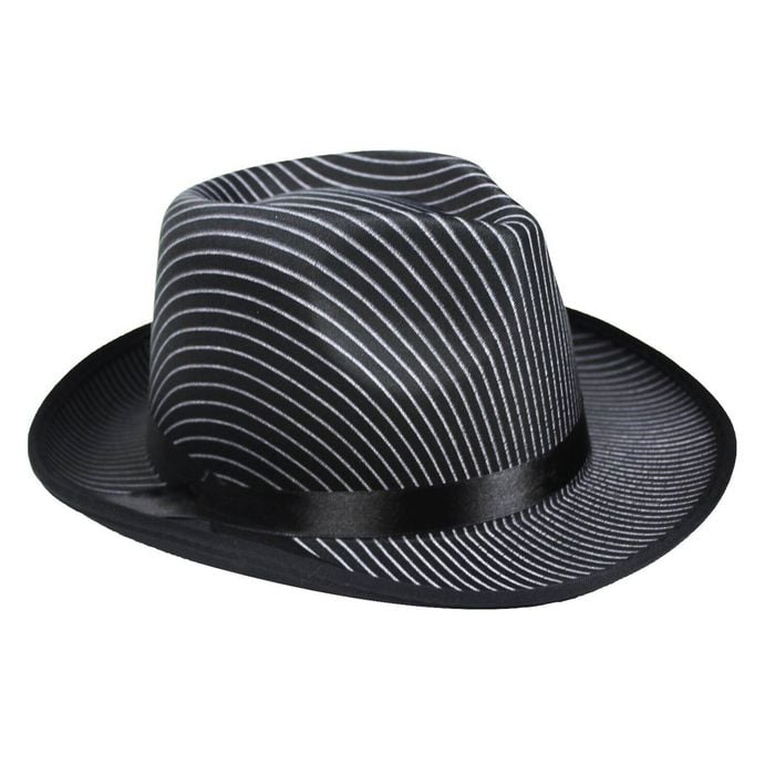 1920s Gangster Pinstripe Trilby Fedora Party Costume Hat in Black