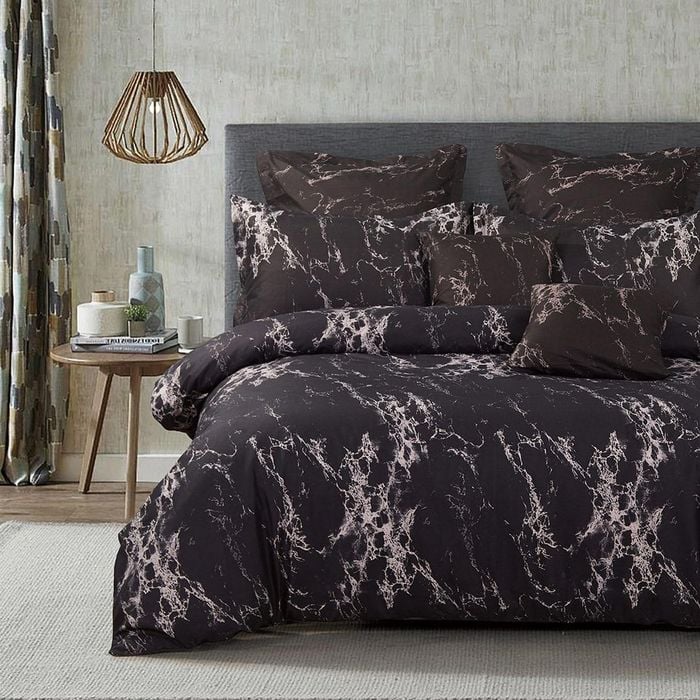 Fabric Fantastic Black Marble Super King Size Quilt/doona/duvet Cover Set